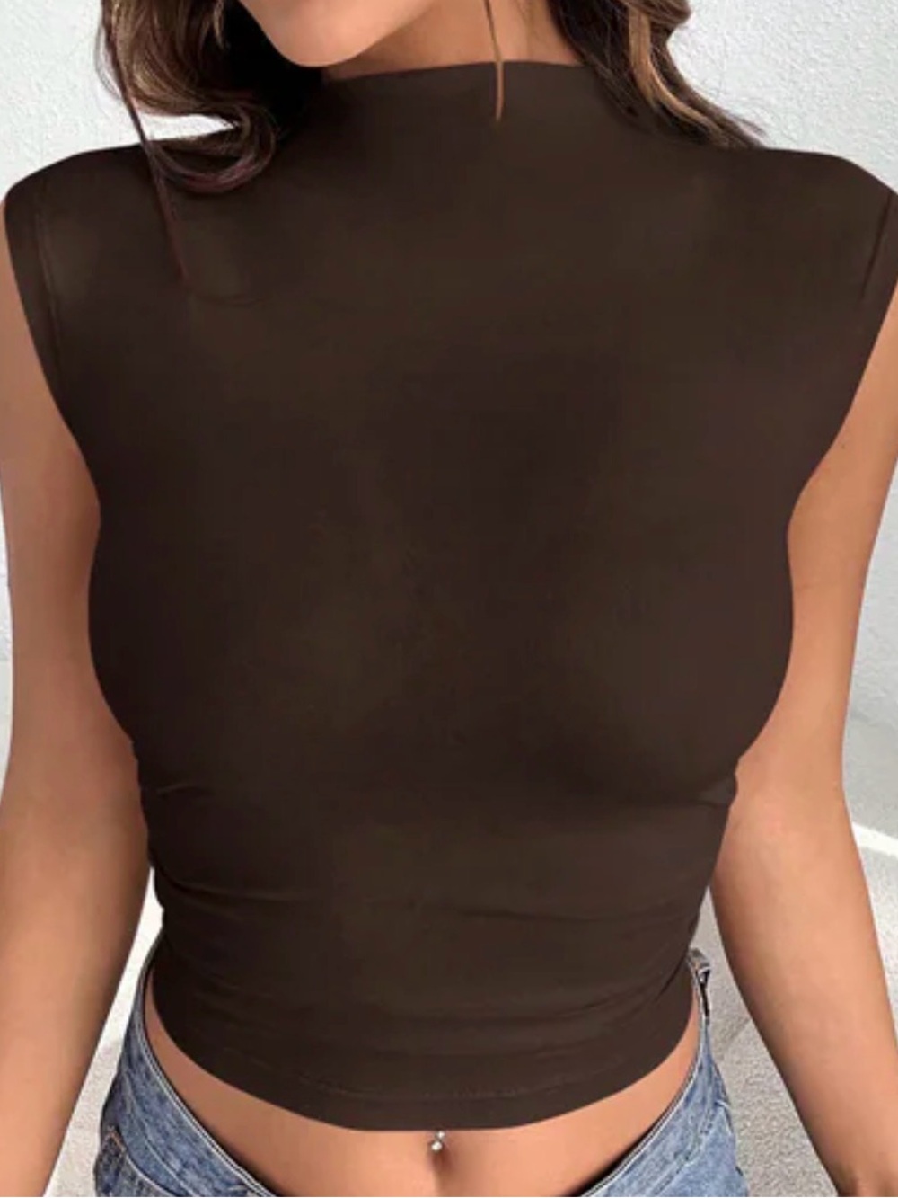 NWOT SHEIN Brown Mock Neck Sleeveless Crop Top